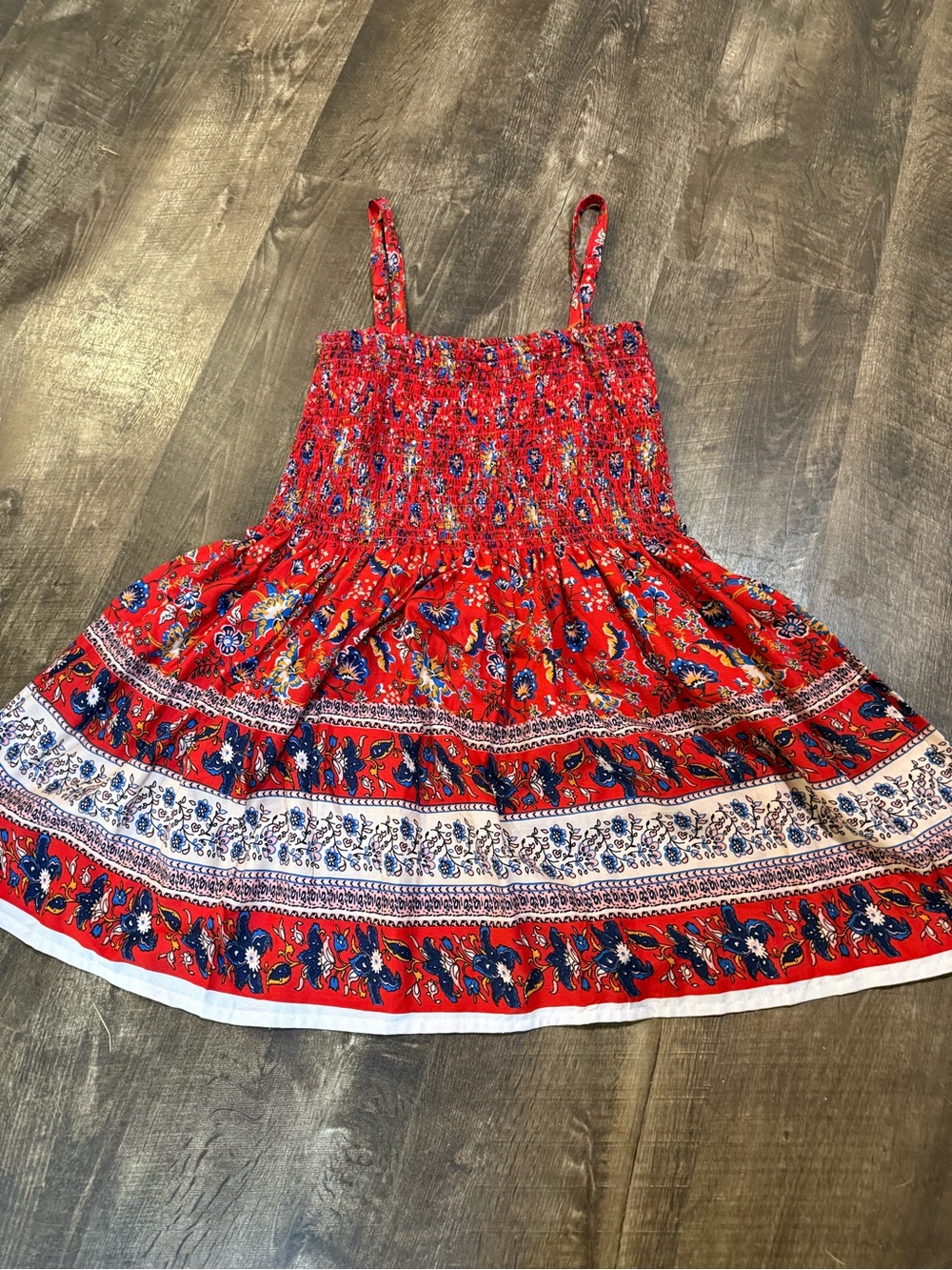 Ashley Taylor Smocked Calico Floral Sundress Large - Blue, Cream, Yellow - Picture 2 of 8